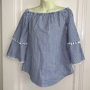 NWT Belle Sky blue/white striped cotton blouse